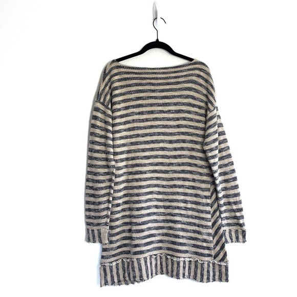 Soft Surroundings Marina Sweater Sz Large Navy Khaki Stripe Pullover Top Flowy - Picture 5 of 14